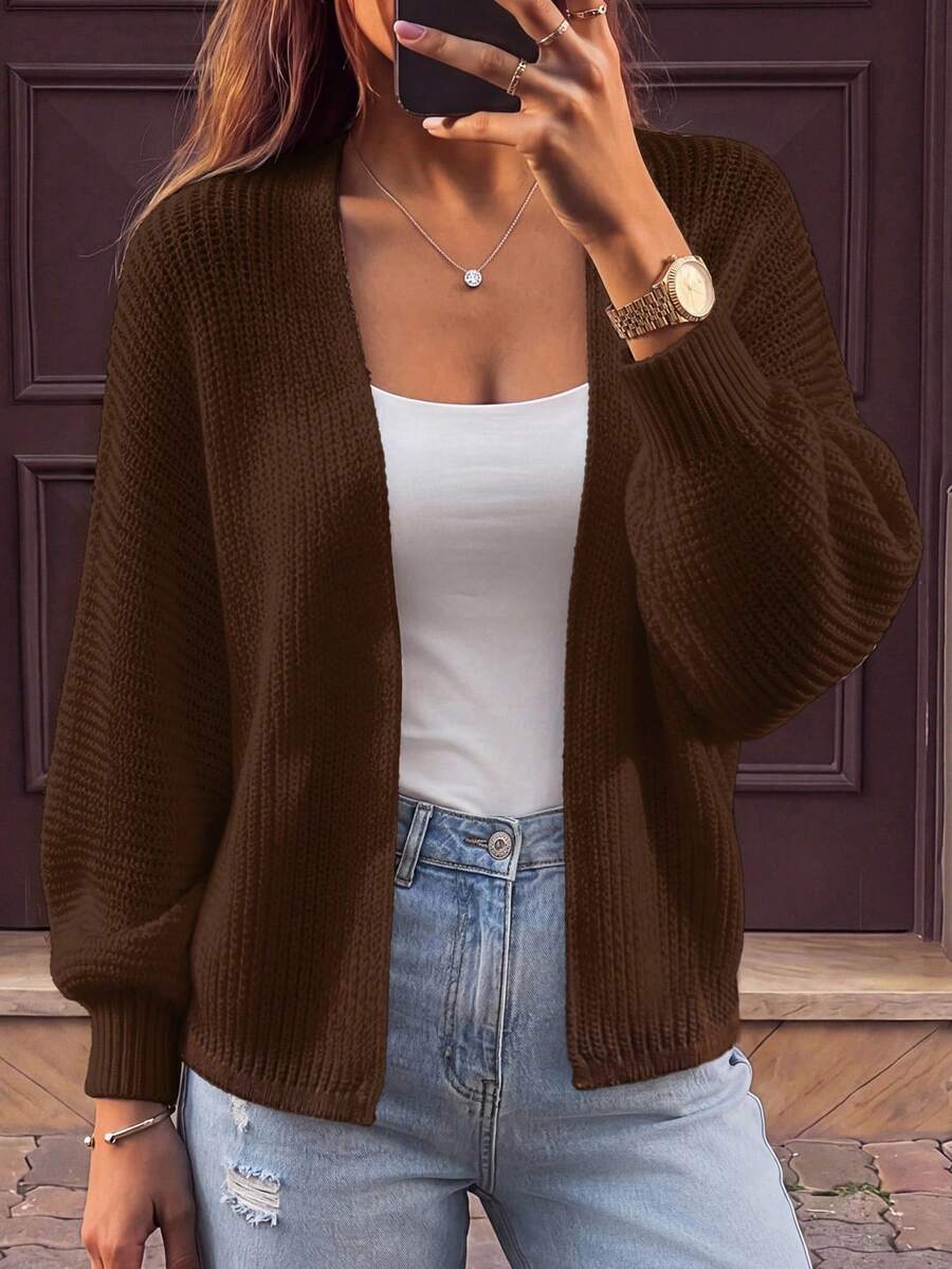 SHEIN Women's Fashionable Versatile Sheer Knit Cardigan, Suitable For Daily Commute - Brown - View 1