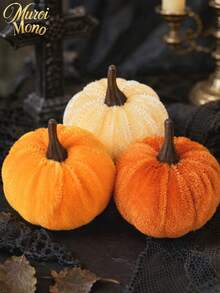 Muroi Mono 3/6/10pcs Velvet Flocked Artificial Pumpkin Decoration, Realistic Fake Pumpkin Model Prop, Fall Harvest Decorative Ornament, Ideal For Halloween Party Home Table Shelf Tiered Tray Display - multicolor - View 7