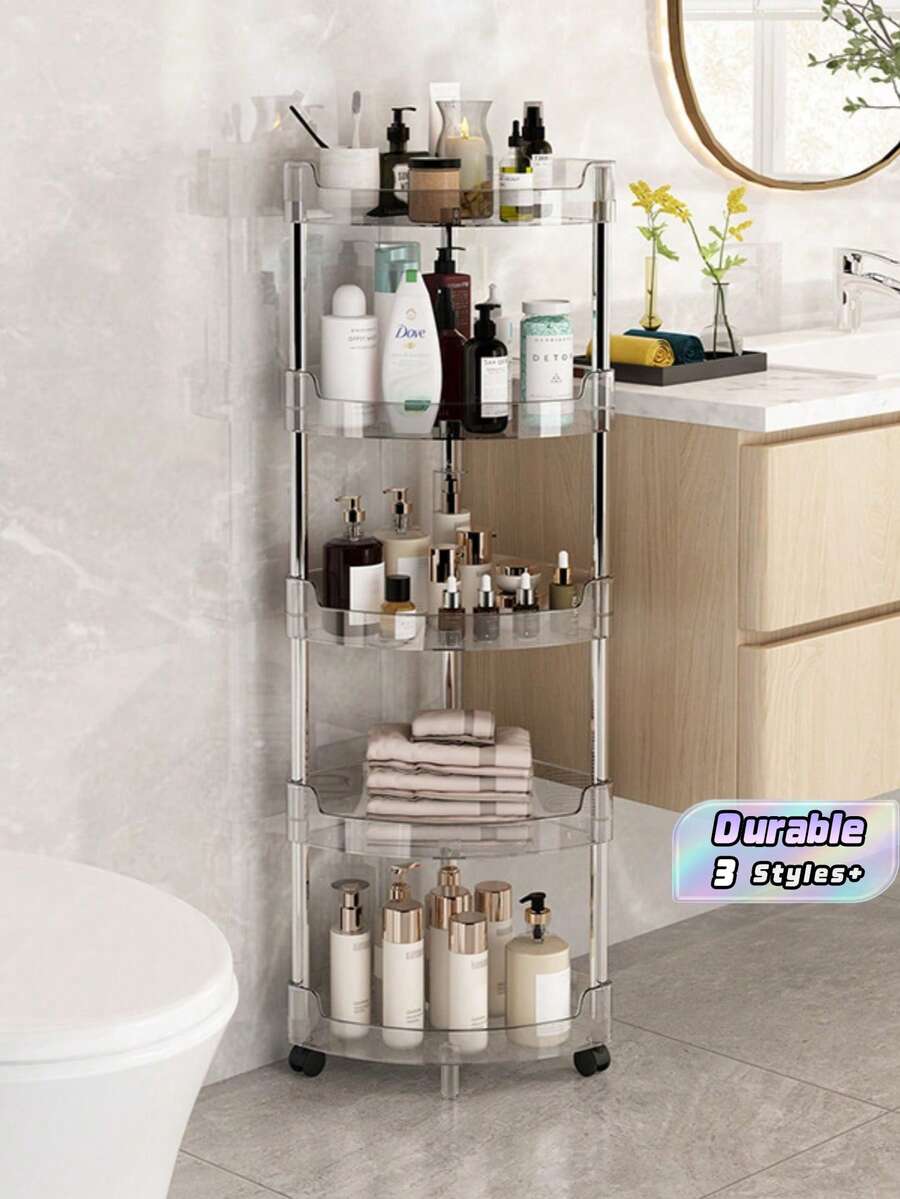 1pc Bathroom Multifunctional Shelf, Transparent Corner Floor Stand For Toilet/Washroom/Bathroom, Triangle Storage Rack, Gap-Saving Multi-Layer Kitchen Organizer. - Multicolor - View 1