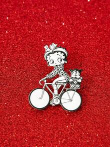 Betty Boop x SHEIN A New Creative Cartoon Pattern Printing Brooch, IP Joint Design, Lovely Personalized, Simple And Generous, Can Also Be Used As Accessories - Black and White - View 2