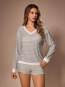 Lazeform Women's White Long Sleeve Pajama Set, Minimalist Backless Casual Lounge Autumn Lounge Sleep - Multicolor - View 3