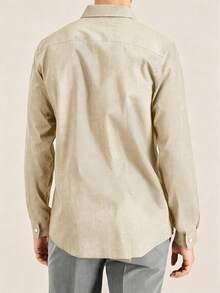 Manfinity Homme Plus Size Men's Solid Color Long Sleeve Single-Breasted Casual Shirt - Khaki - View 2