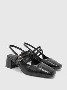 CUCCOO BIZCHIC 女款時尚高跟鞋，扣飾粗跟PU材質，四季通用通勤優雅百搭，適合度假、辦公室、戶外與日常穿著 - 暗夜黑 - 查看 3