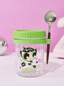 THE POWERPUFF GIRLS X POKOJA LAND 350ml Oatmeal Glass Cup With Lid And Spoon, Measuring Breakfast Container, Portable Milk, Salad, And Yogurt Cup - View 14