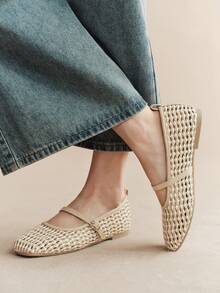 Rosivie Woven Casual Versatile Breathable Comfortable Women Flats For Christmas - Light brown - View 3