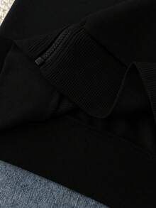 青少年女孩休閒運動款黑色小馬刺繡裝飾連帽開襟衛衣，秋冬款 - 黑色 - 查看 8