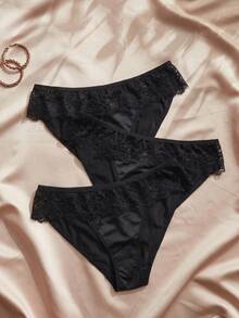 Charlaine Celana Dalam Wanita Seksi Motif Renda Prancis (Paket 3 Buah) - Hitam - View 1
