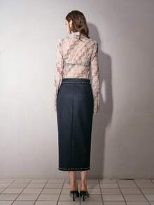 MOTF PREMIUM Rok PU Wanita dengan Desain Stud, Musim Gugur/Musim Dingin - Hitam - View 7
