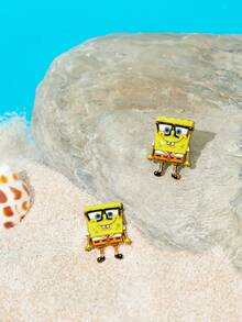SpongeBob SquarePants | SHEIN A Pair Of New Creative Cartoon Pattern Printed Stud Earrings, Cute Casual Is Suitable For Various Parties, Concerts, Festivals, And Exquisite Gifts - Yellow - View 4