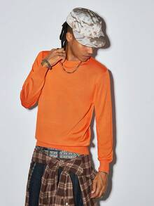 Modcrash Men's Solid Color Crew Neck Long Sleeve Casual Slim Fit Lightweight Knit Sweater Fall/Autumn/Winter - Orange - View 4