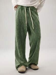Vaulklash Men's Solid Color Elastic Waist Drawstring Casual Green Retro Sweatpants, Fashion & Versatile Cotton - Green - View 7