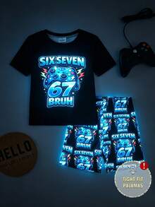 2pcs/Set Young Boys' Cartoon Game Console Print Short Sleeve T-Shirt And Shorts, Casual Comfortable Soft Black Jumpsuit For Summer - Multicolor - View 4