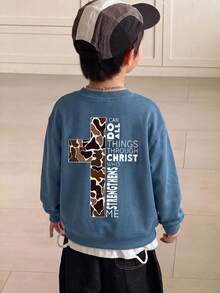兒童青少年男孩休閒時尚圓領長袖衛衣，適合秋冬穿著 - 彩色 - 查看 5
