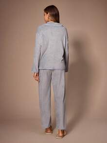 Lazeform Women's Plush Lapel Cardigan & Long Pants Loungewear Set - Grey - View 2