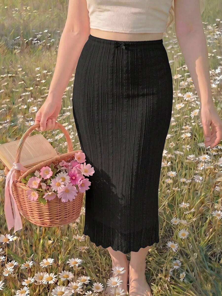 SHEIN MOD 女款素色休閒百搭日常裙 - 黑色 - 查看 1