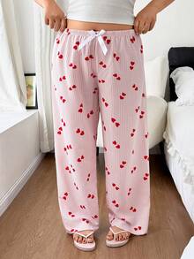 Napfluff CURVE Napfluff CURVE Plus Size Loose Heart Stripe Pajama Pants - Pink - View 5