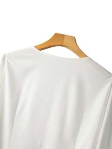 Velvienne Plus Size Women Elegant Long Sleeve Button-Up Blouse With Ruffle Hem Fall - White - View 4