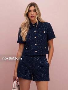 Enchnt Women's Elegant Commute Short Sleeve Jacket - Navy Blue - View 2