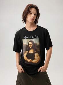 Vaulklash Monalift Funny Mona Lisa Fitness Design Men's Standard T-Shirt - Black - View 6