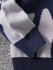 Cardigan Rajut Jacquard Minimalis Lengan Panjang untuk Anak Laki-Laki - Biru - View 6