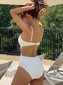DAZY One-Piece Slimming White Swimsuit Vacation - White - View 2