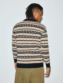 Modcrash Sweater Pullover Pria Kasual Longgar dengan Motif Abstrak dan Blok Warna Bergaya Vintage, Serbaguna untuk Beraktivitas Sehari-hari, Musim Gugur/Dingin, Atasan Lengan Panjang - Hitam - View 2