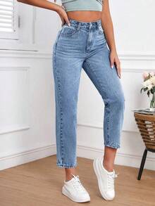 Flexra Plus Size Women's Spring/Summer Washed Denim Jeans - Light Wash - View 4