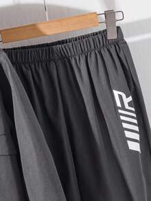 SHEIN 青少年男孩寬鬆休閒極簡舒適連帽套頭外套與長褲套裝 - 灰色 - 查看 3