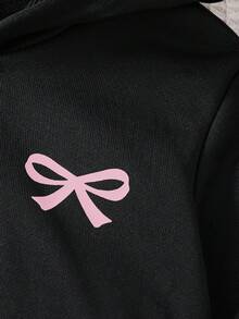 女童休閒百搭舒適蝴蝶印花連帽拉鍊針織秋季開襟外套 - 黑色 - 查看 6