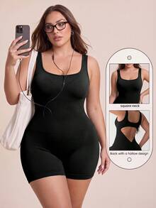 Rhythm Era Plus Size Backless Sleeveless Fitted Athletic Romper - Black - View 1
