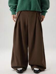 Vaulklash Men's Solid Color Pleated Pocket Design Loose Fit Casual Pants - Brown - View 3