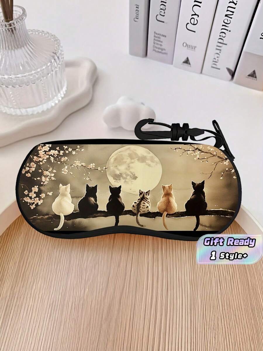 1PC Hard Shell Multi Moon Cat Print Glasses Case Portable Protective Eyeglass Sunglass Storage Box For Women Christmas Birthday Gift Travel Daily Must Haves - Multicolor - View 1
