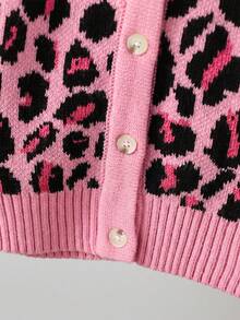 SHEIN 女童秋冬時尚豹紋針織長袖上衣 - 粉色 - 查看 4