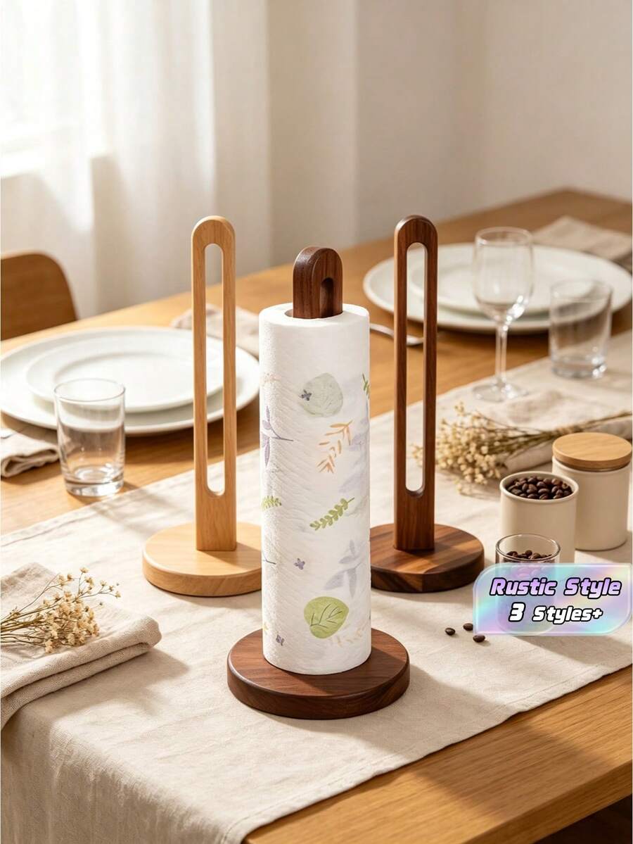 1pc Wooden Desktop Paper Towel Holder Dispenser Storage Rack For Kitchen Dining Table Multi Purpose Organizer For Cling Wrap Plastic Bags Rustic Farmhouse Home Decor Stocking Stuffers Christmas Gift Idea Must Haves - Multicolor - View 1