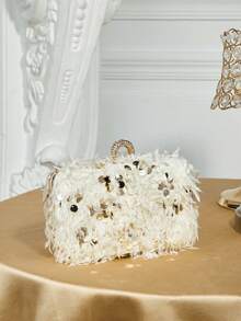 SHECARRY Ladies Fashionable Elegant Simple Apricot Plush Gold Sequins Handbag, Party Dance Dating Banquet Wedding - Gold - View 2