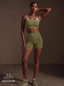Zivah Women's 2 Pieces Cropped Tank Top And Shorts Sports Set - Olive Green - View 3