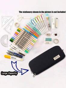 Large Capacity Double Layer Pencil Case Black Stationery Bag For School Office Desktop Organizer Back To School Gift - Black - View 6