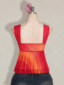 SHEIN ICON 度假休閒漸層印花不對稱下擺背心 - 玫紅色 - 查看 2