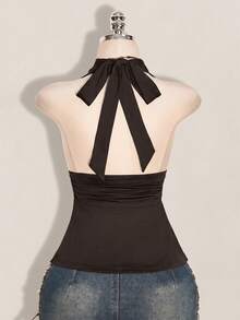 SHEIN ICON 萬聖節女款掛脖露背黑色娃娃裝背心 - 棕色 - 查看 4