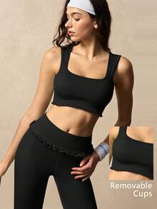VARSIVA Women's Solid Color Backless Tank Top And Leggings Sports Set - Black - View 11