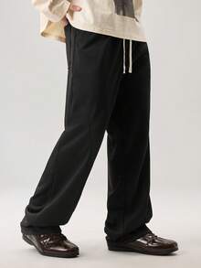 Vaulklash Men Solid Drawstring Waist Slant Pocket Sweatpants - Black - View 5