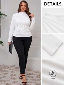 SHEIN Clasi Plus Size Women's Solid Color Ruched Fitted Versatile Casual T-Shirt Fall - White - View 8