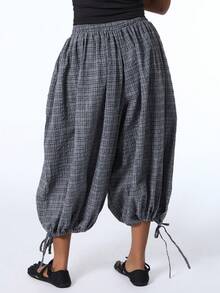 COUREZ Low Rise Extreme Balloon Cropped Pants In Check / Y2K Casual 70s Summer Clothes For Women Shorts Festival Outfits Everyday Holiday Grey Plaid Vacation - Grey - View 3