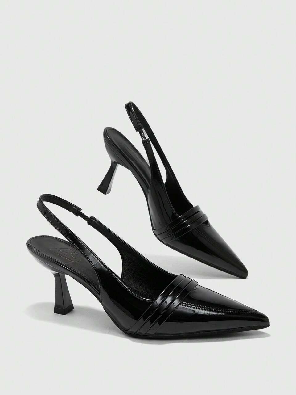 CUCCOO BIZCHIC Women's Pointed Back Empty Stiletto Shoes Patent Leather Upper Double-Layer Stiletto Back Strap Stiletto Elegant Fashion Shoes Fall Shoes