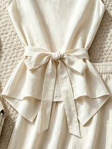 Resyla Women's Solid Color Pleated Top And Skirt Casual Daily Outfit Set - Apricot - View 4