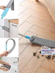 1Pc Dry Wet Fiber Duster With Extendable Handle Washable Flexible Gap Cleaning Duster Under Sofa Bed Furniture Dust Removal Tool Home Cleaning Supplies - grey - View 1