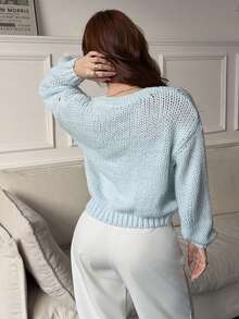 Feyla Women's 3D Floral Decor Casual Cute Romantic Everyday Brunch Long Sleeve Sweater Date Night Blue Floral Autumn - Baby Blue - View 6