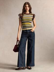 BizChic Women's Autumn/Winter Multi-Color Ribbed Ribbed Knit Sweater With Flutter Sleeves And Ruffle Hem, Elegant French Style, Suitable For Office Commute, Business Workplace Formal Wear, Halloween, Urban Daily Casual, Date, Birthday Party, Vacation, Countryside Style, Back To School Season, Church, Special Occasions, Wedding Guest, Minimalist - Multicolor - View 2