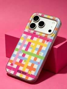 ShellaStory 可愛多巴胺彩色格紋星星圖案手機殼，適用於 iPhone 17 Pro Max、17 Pro、16、14、13、15 Pro Max、14、15、16 Plus、14、15、13、16、17，時尚對比色保護殼 - 彩色 - 查看 1
