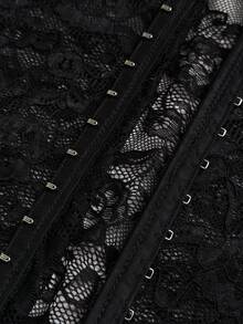 Rustia Plus Size Women's Cutout Sexy Front Button Lace Top - Black - View 7